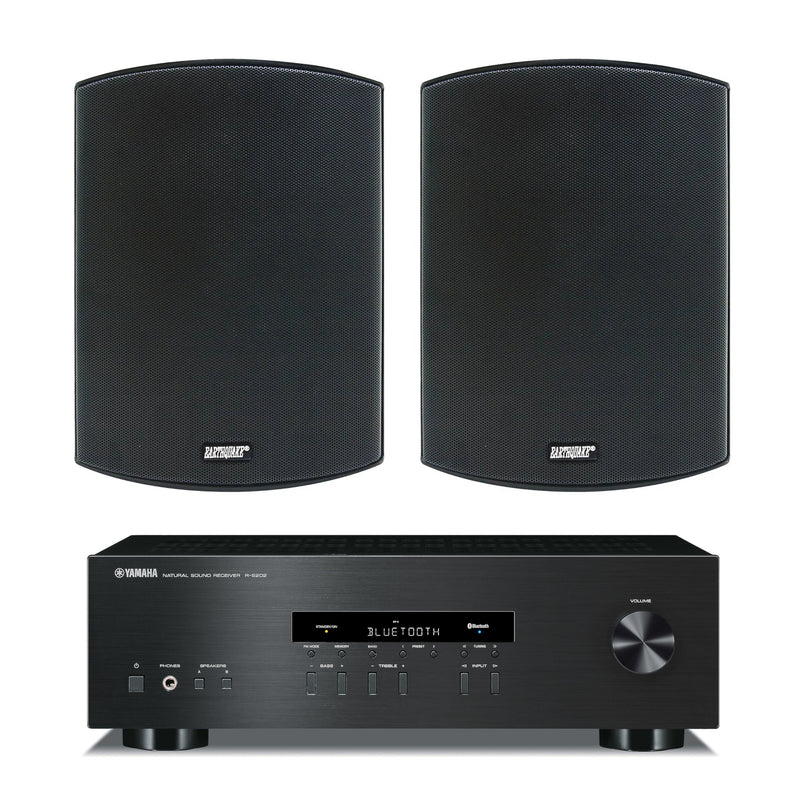 Earthquake Sound AWS-602B 6" Indoor Outdoor Speakers and Yamaha R-S202 2-Channel Stereo Receiver
