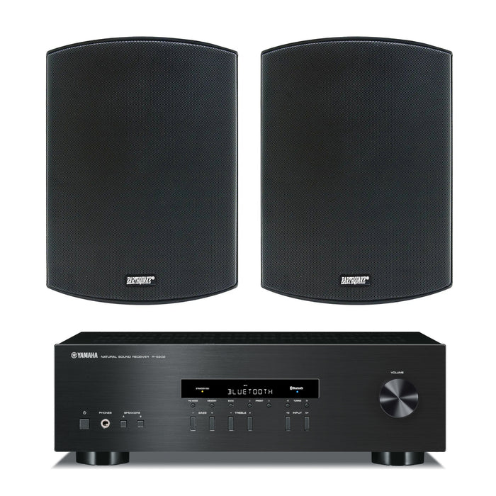 Earthquake Sound AWS-602B 6" Indoor Outdoor Speakers and Yamaha R-S202 2-Channel Stereo Receiver