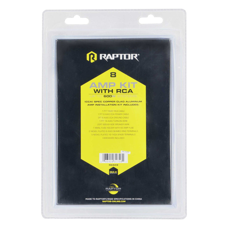 Raptor R2AK8 8 Gauge Power Amp Kit with RCA for Up to 600 Watt Systems