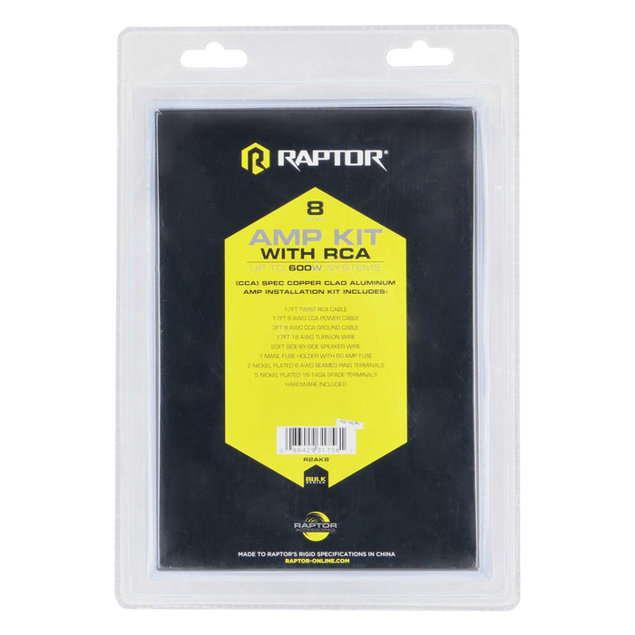 Raptor R2AK8 8 Gauge Power Amp Kit with RCA for Up to 600 Watt Systems