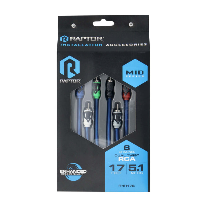 Raptor R4R176 Mid Series 17' 6-Channel Dual Twist RCA Cable Flexible Construction