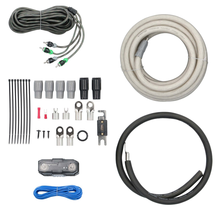 Raptor R5A01 PRO SERIES - 3800W 1/0 AWG Amplifier Installation Kit with RCA Cable