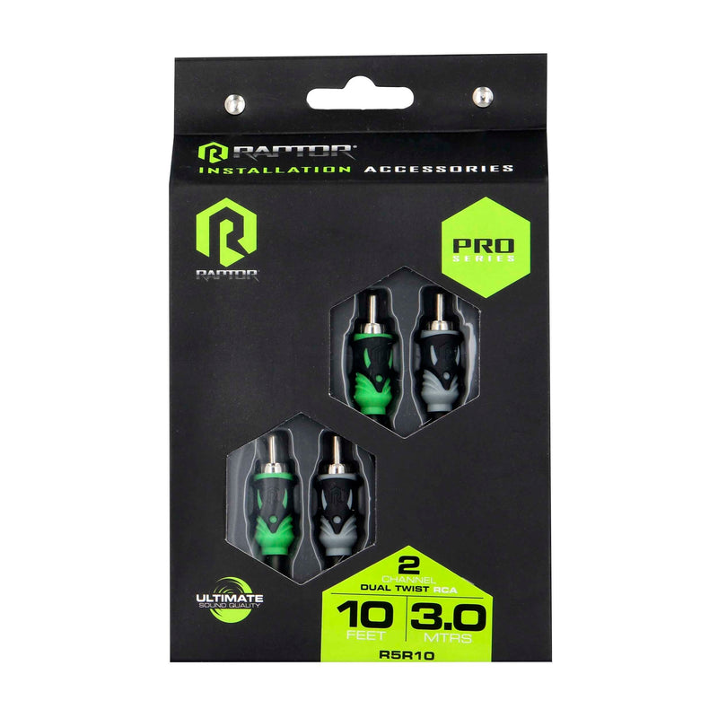 Raptor R5R10 Pro Series 10ft Visible Dual Twist 2-Channel RCA Interconnect Cable
