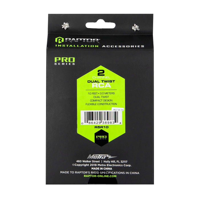 Raptor R5R10 Pro Series 10ft Visible Dual Twist 2-Channel RCA Interconnect Cable