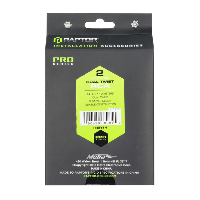 Raptor R5R14 PRO SERIES 14 ft Visible Dual Twist Audio RCA Interconnect Cable