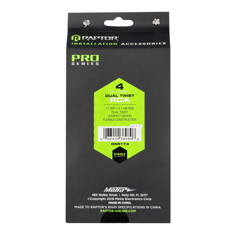 Raptor R5R174 PRO SERIES 17Ft. Dual Twist 4-Channel RCA Audio Interconnect Cable