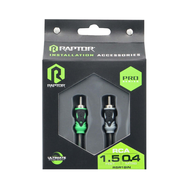 Raptor R5R18IN - Pro Series 1.5' 2-Channel Visible Dual Twist Audio RCA Cable