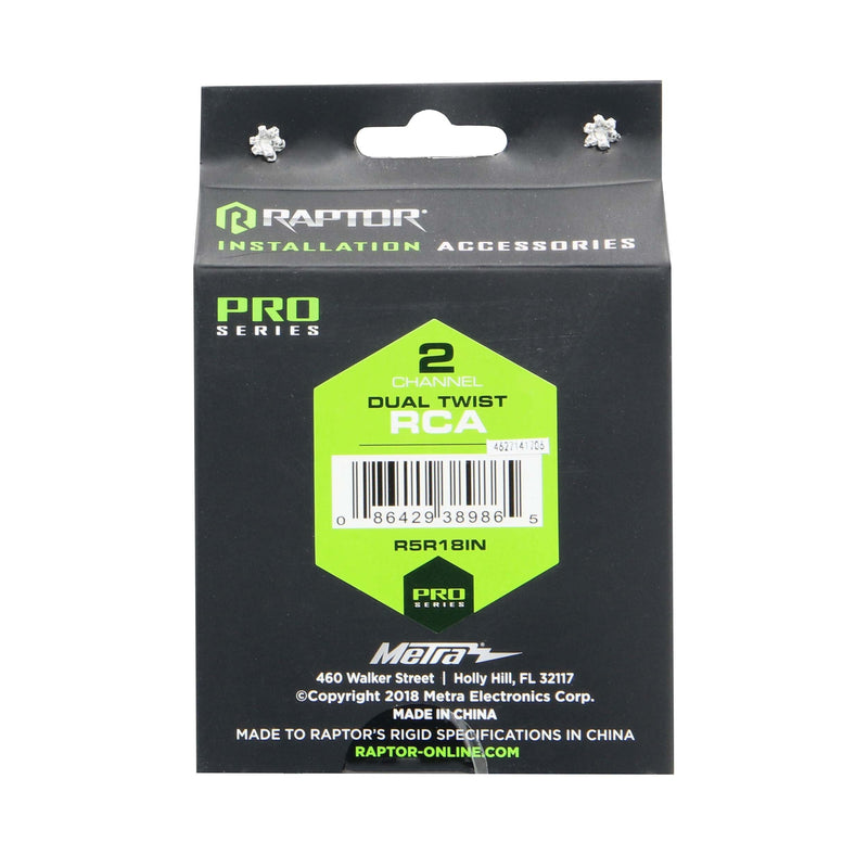 Raptor R5R18IN - Pro Series 1.5' 2-Channel Visible Dual Twist Audio RCA Cable