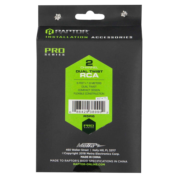 Raptor R5R6 6 Foot 2 Channel Car Stereo Dual Twist RCA Interconnect Cables