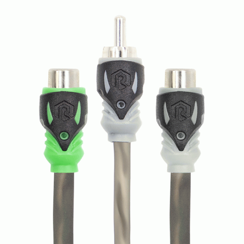 Raptor R5Y2 PRO Series 2 Channel Visible Dual Twist RCA Y Adaptor 2 Female 1 Male