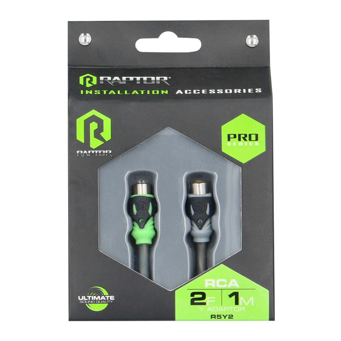 Raptor R5Y2 PRO Series 2 Channel Visible Dual Twist RCA Y Adaptor 2 Female 1 Male