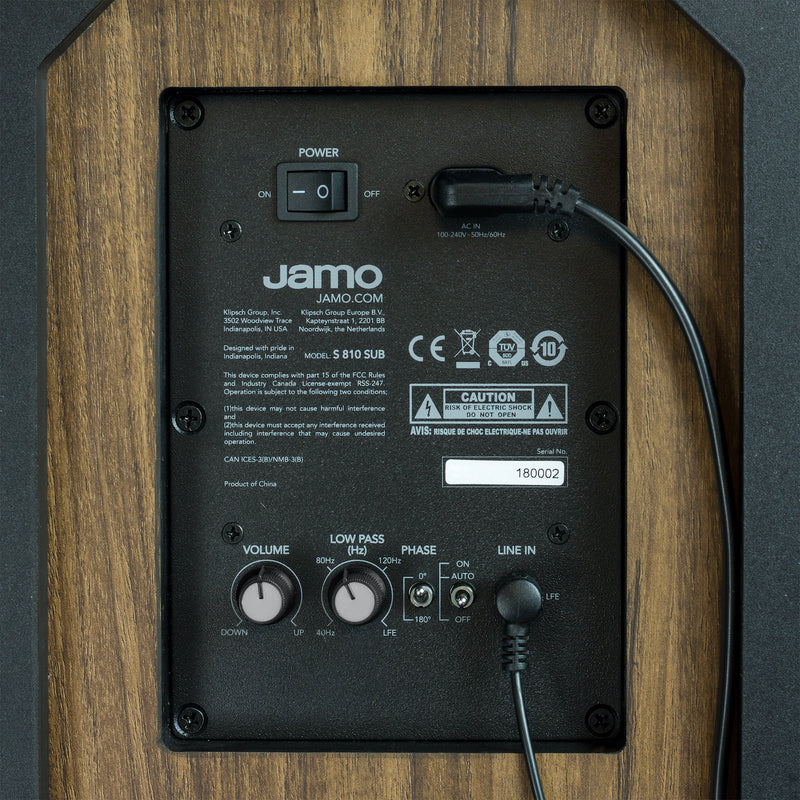 Jamo S810 10" Polyfiber Woofer 150W Class D AMP Powered Subwoofer Walnut