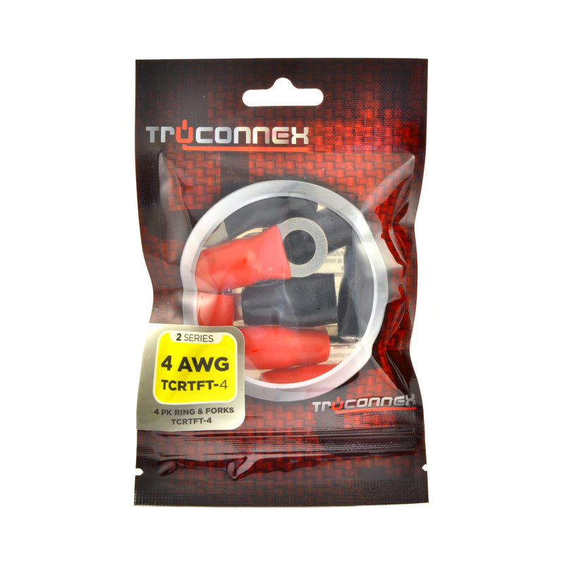 TruConnex TCRTFT-4 4 Gauge Crimp Nickel Plated Barrier Spade and Ring Terminals