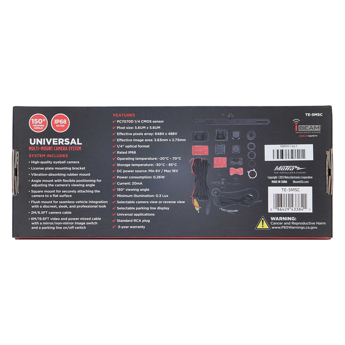 iBeam TE-5MSC Universal Multi-Mount License Plate Camera System w/ Parking Lines 150° Viewing Angle Trigerred LED