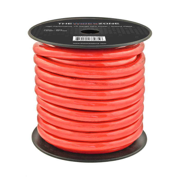 1/0 Gauge 50ft OFC Power Cable Oxygen-Free Copper Ground Wire Red