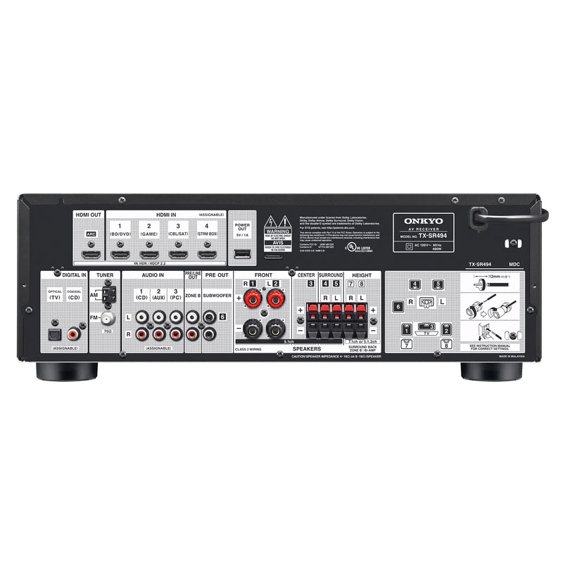 Onkyo TX-SR494 7.2-Channel Home Theater Receiver with Bluetooth - Certified Refurbished