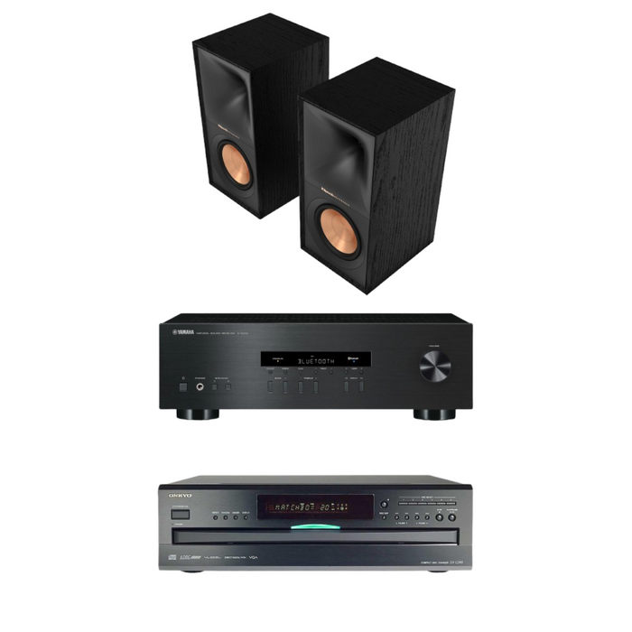 Klipsch R-50M Bookshelf Speakers, Onkyo DX-C390 6-Disc CD Player and Yamaha R-S202 2-Channel Receiver
