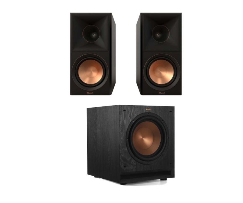 Klipsch SPL-100 Home Audio Powered Subwoofer Class D Amplifier and Klipsch RP-600M II (Pair) Home Audio Bookshelf Speakers - Black