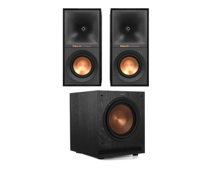 Klipsch SPL-100 Home Audio Powered Subwoofer Class D Amplifier and Klipsch R-40PM (Pair) Powered Bookshelf Speaker with Bluetooth - Black