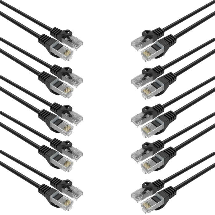 Cat6 Black Slim Patch Cable 28AWG Bare Copper RJ-45 Ethernet Cable 7ft