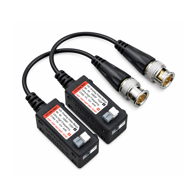 8K Passive HD Video Balun 32MP, Stackable Push-In BNC to UTP CCTV Transceiver