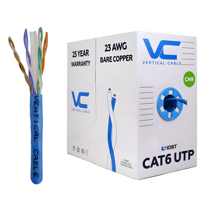 CAT6 23AWG UTP 8C Solid Bare Copper Unshielded 550MHz Riser Rated PVC Jacket 1000ft Bulk Ethernet Cable Blue