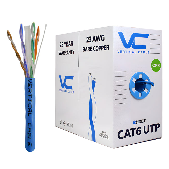 CAT6 23AWG UTP 8C Solid Bare Copper Unshielded 550MHz Riser Rated PVC Jacket 1000ft Bulk Ethernet Cable Blue