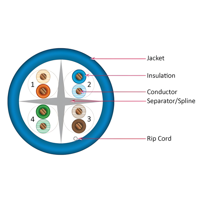 CAT6 23AWG UTP 8C Solid Bare Copper Unshielded 550MHz Riser Rated PVC Jacket 1000ft Bulk Ethernet Cable Blue