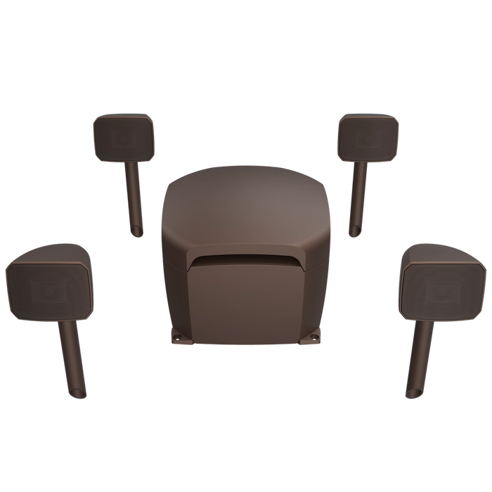 Klipsch Courtyard 4.1 Landscape Speaker System 8-Ohms with Four Aimable Satellites and 10" Subwoofer - Brown Matte