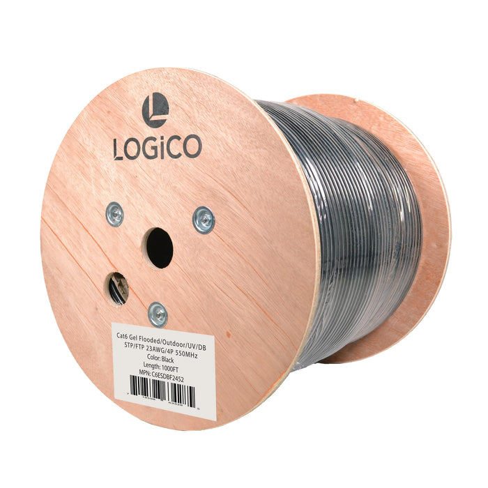 Logico C6ESDBF2452 1000FT Cat6 Shielded Ethernet Cable Outdoor Direct Burial Gel 23AWG Pure Copper