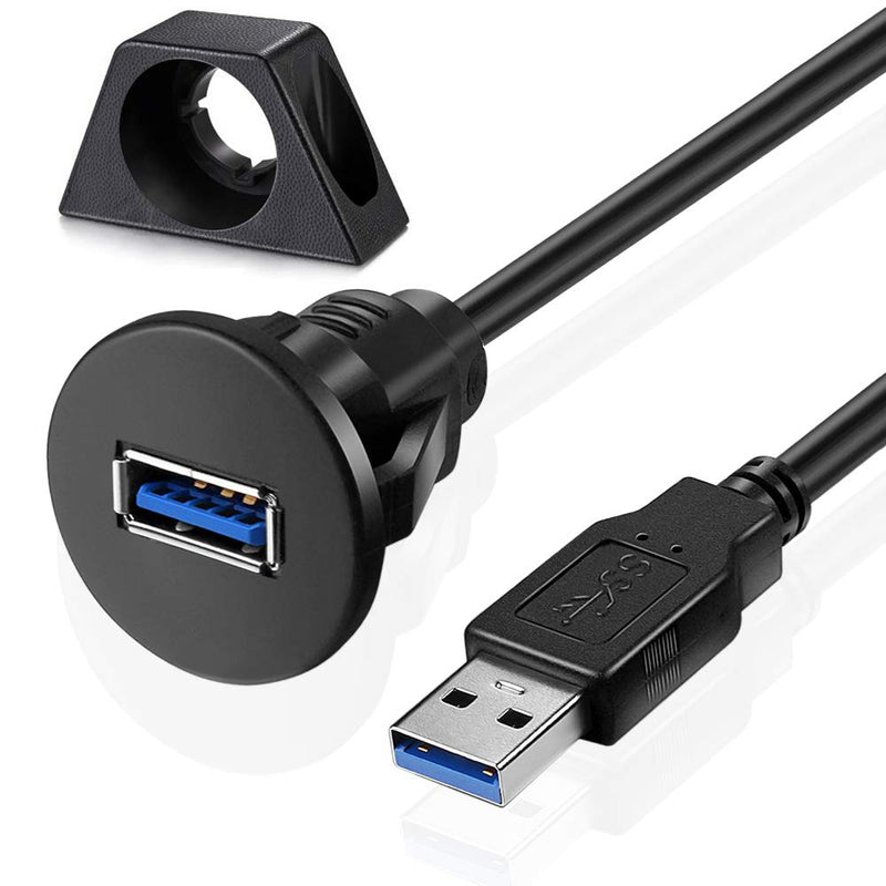 3ft USB 3.0 Male to Female USB 3.0 Flush Panel Mount Extension Cable for Car Truck Boat Motorcycle Dashboard