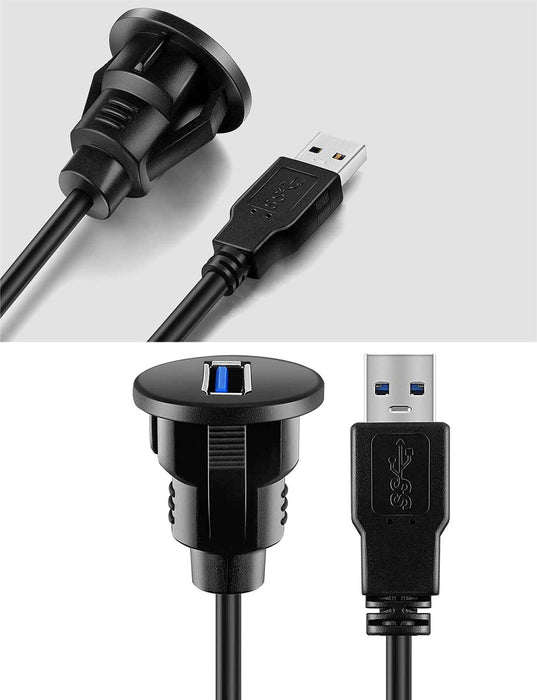 3ft USB 3.0 Male to Female USB 3.0 Flush Panel Mount Extension Cable for Car Truck Boat Motorcycle Dashboard