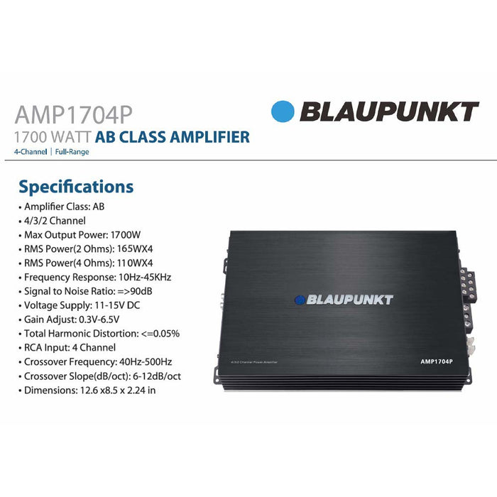 Blaupunkt AMP1704P 1700 Watts AB Class Full Range-Full 4-Channel Amplifier