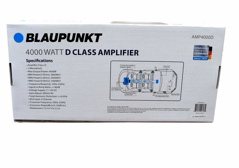 Blaupunkt AMP4000D 4000 Watts Max Monoblock Class D Car Amplifier with Bass Remote