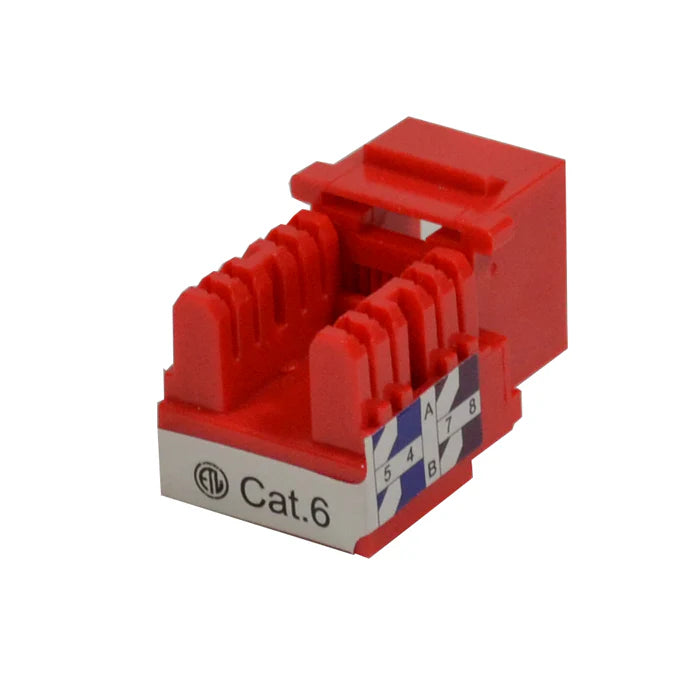 LOGICO KJ6226 Cat6 Keystone Jacks Red with Dust Cap – 22-26 AWG PCB Female RJ45 Connectors (10-100 Pack)