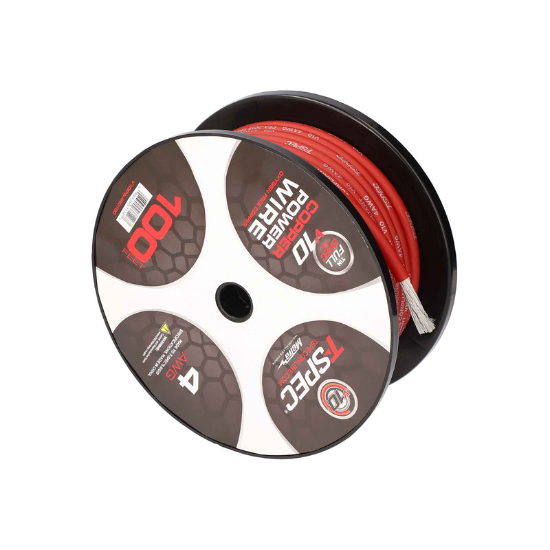 T-Spec V10PW-4RD100 4 AWG OFC Power Wire - v10 Series - 100FT Matte Red
