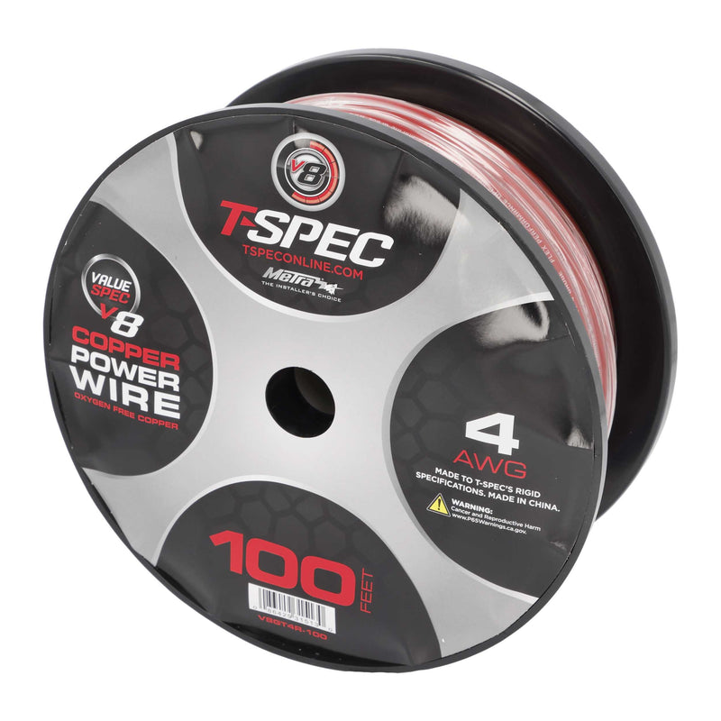 T-Spec V8GT4R V8GT Series 4 AWG OFC 25-100 ft Power Wire Oxygen Free Copper Red