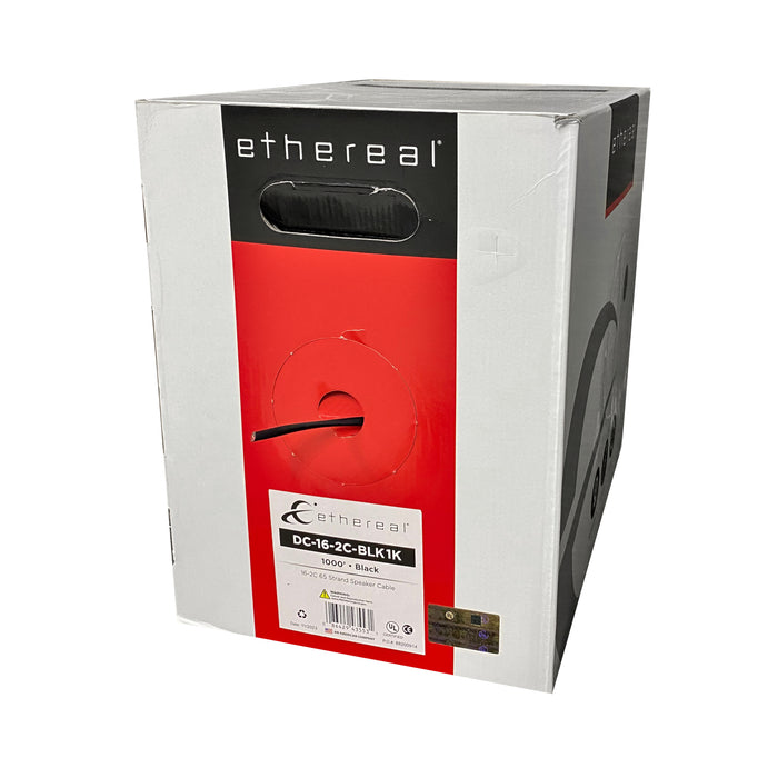 16/2 AWG Speaker Wire OFC High Strand UL Listed 1000Ft Pull Box Audio Cable, Black