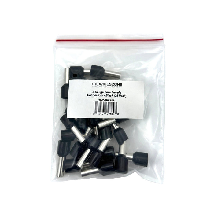 The Wires Zone 8 Gauge Wire Ferrule Connectors Black Barrel - (25 pack)