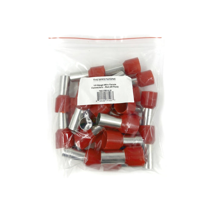 The Wires Zone 1/0 Gauge Wire Ferrule Connectors Red Barrel - (25 pack)