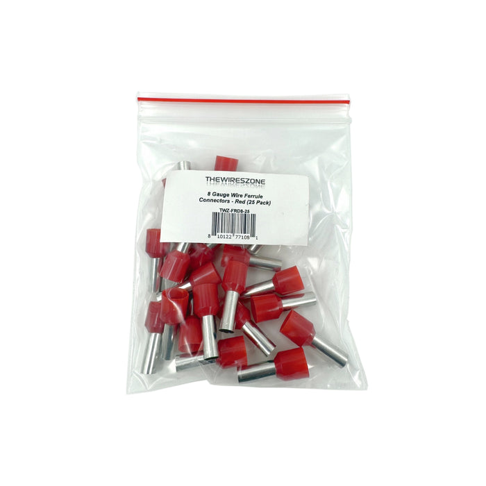 The Wires Zone 8 Gauge Wire Ferrule Connectors Red Barrel - (25 pack)