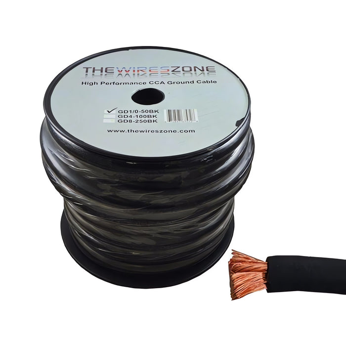 1/0 Gauge 50 Feet High Performance Amplifier Power/Ground Cable (Black)