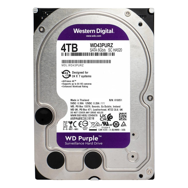 WD WD43PURZ Purple 4TB Surveillance 3.5" Hard Disk Drive Class SATA SATA 6 Gb/s