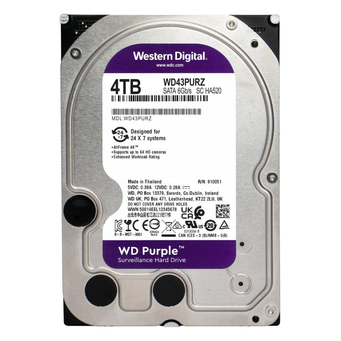 WD WD43PURZ Purple 4TB Surveillance 3.5" Hard Disk Drive Class SATA SATA 6 Gb/s