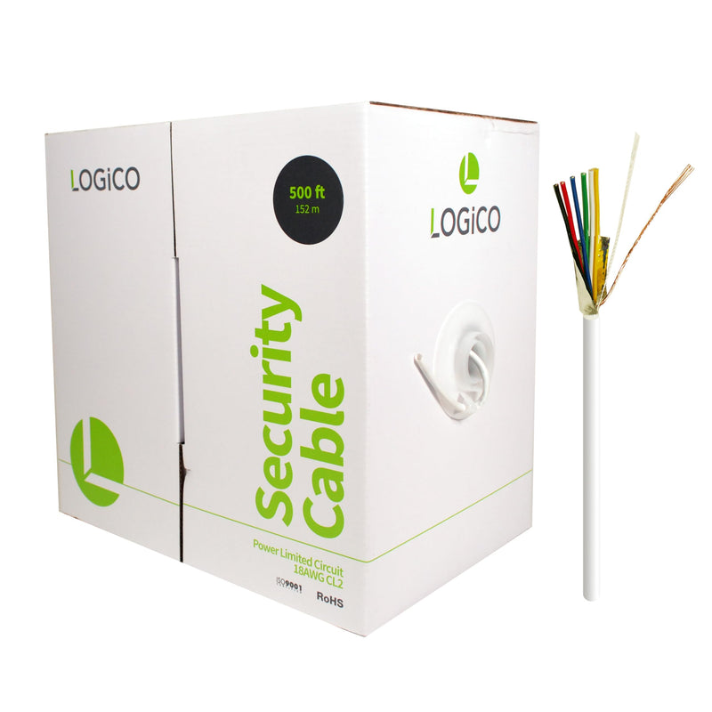 18 Gauge 6 Conductor CL2 Stranded CCA Shielded 500 ft Security Cable - White Pull Box