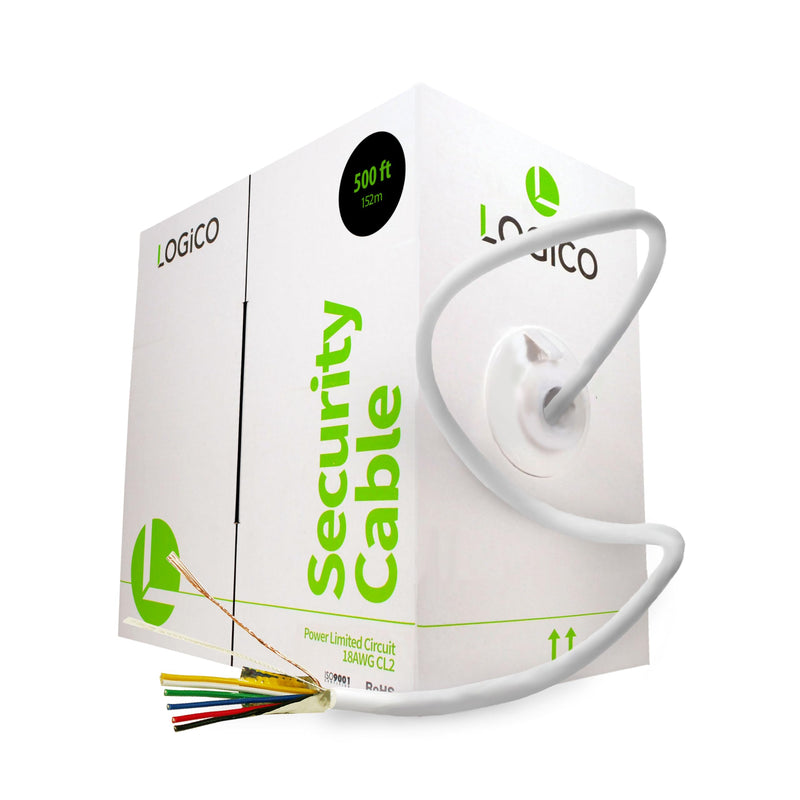 18 Gauge 6 Conductor CL2 Stranded CCA Shielded 500 ft Security Cable - White Pull Box