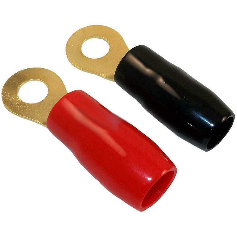 RT401-10 4 AWG Gauge 3/8" Gold Ring Terminals Black Red Boots Wire Crimp 10 Pack