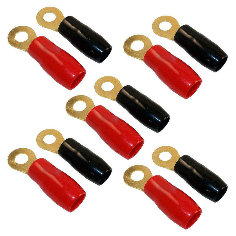 RT401-10 4 AWG Gauge 3/8" Gold Ring Terminals Black Red Boots Wire Crimp 10 Pack