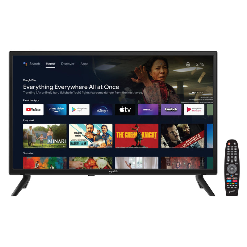 Supersonic SC-2450GTV 24" DLED Smart HDTV with Google Assistant, 1080p, ATSC & NTSC, HDMI USB