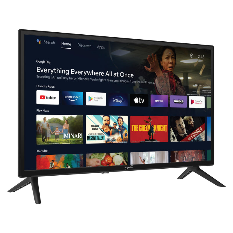 Supersonic SC-2450GTV 24" DLED Smart HDTV with Google Assistant, 1080p, ATSC & NTSC, HDMI USB